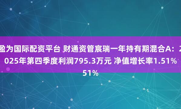 盈为国际配资平台 财通资管宸瑞一年持有期混合A：2025年第四季度利润795.3万元 净值增长率1.51%